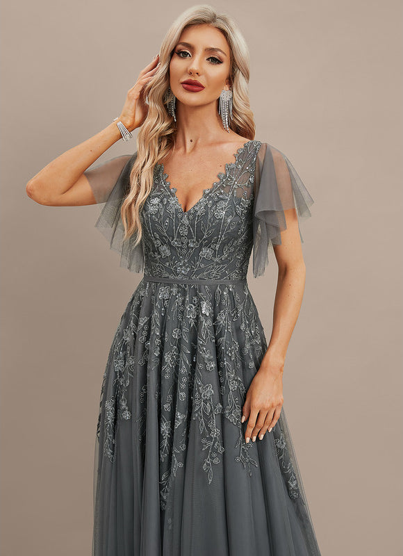 Robe Trapèze Élégance Grise Tulle - gallery 1