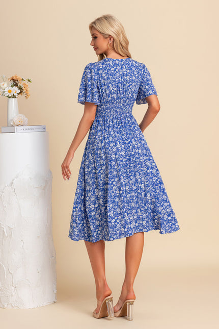 Robe Trapèze Bleu Floral Midi - gallery 3