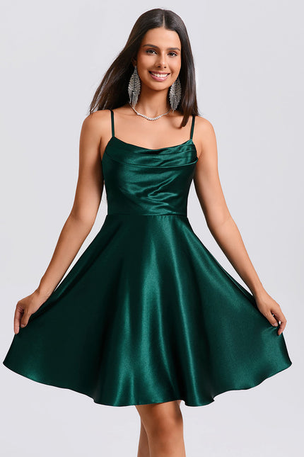 Robe Trapèze Satin Vert - gallery 7