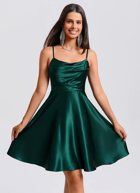 Robe Trapèze Satin Vert - gallery 7