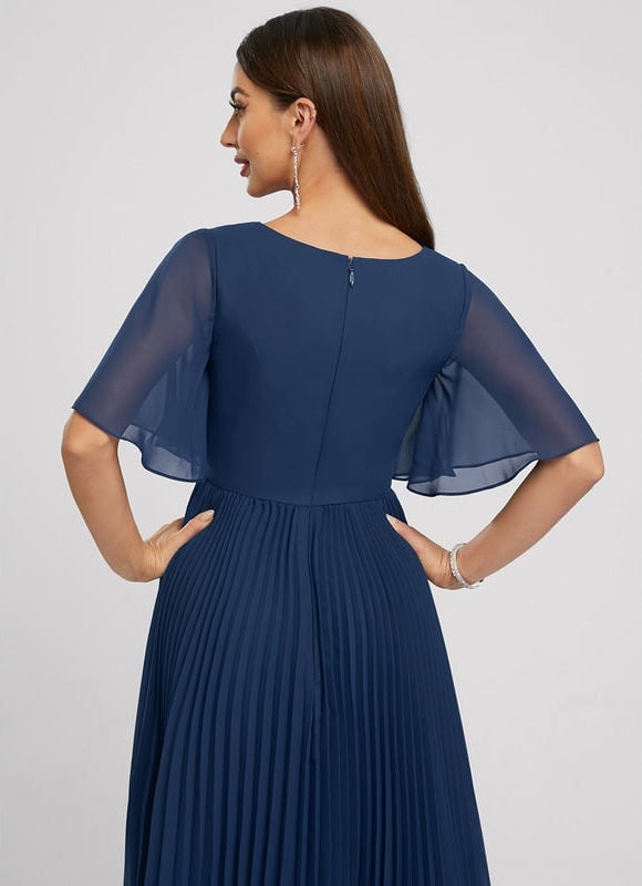 Robe Trapèze Nuit Marine Plissée - gallery 3