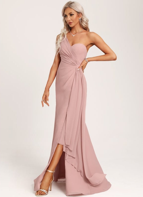 Robe Trapèze Asymétrique Beige - gallery 2