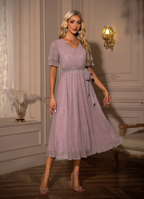 Robe Trapèze Tulle Rosée - gallery 2