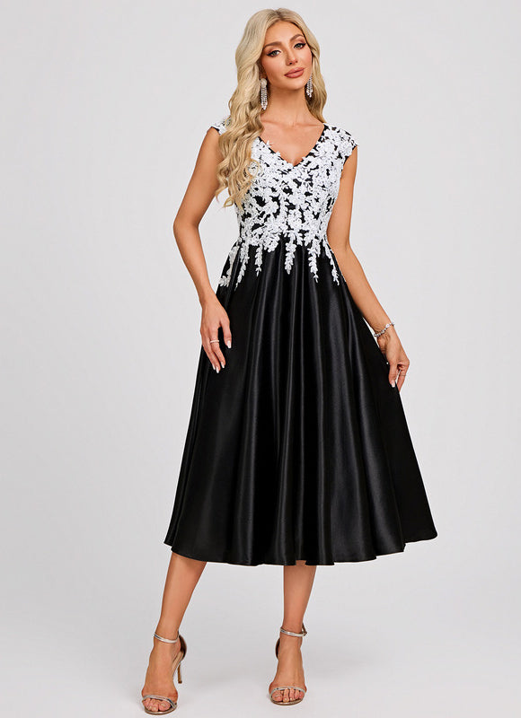 Robe Trapèze Satinée Noir Étoilé - gallery 2