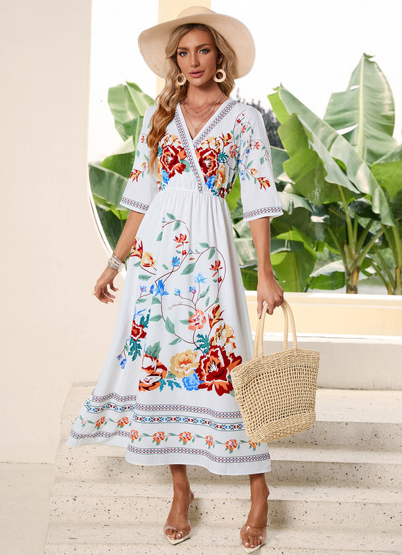 Robe Trapèze Élégance Marine Florale - gallery 3