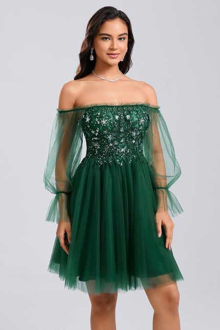 Robe Trapèze Éclat Vert Tulle - gallery 5
