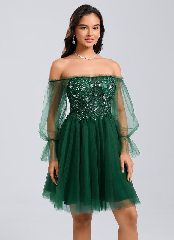 Robe Trapèze Éclat Vert Tulle - gallery 5