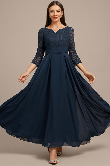 Robe Trapèze Élégance Marine Dentelle - gallery 2