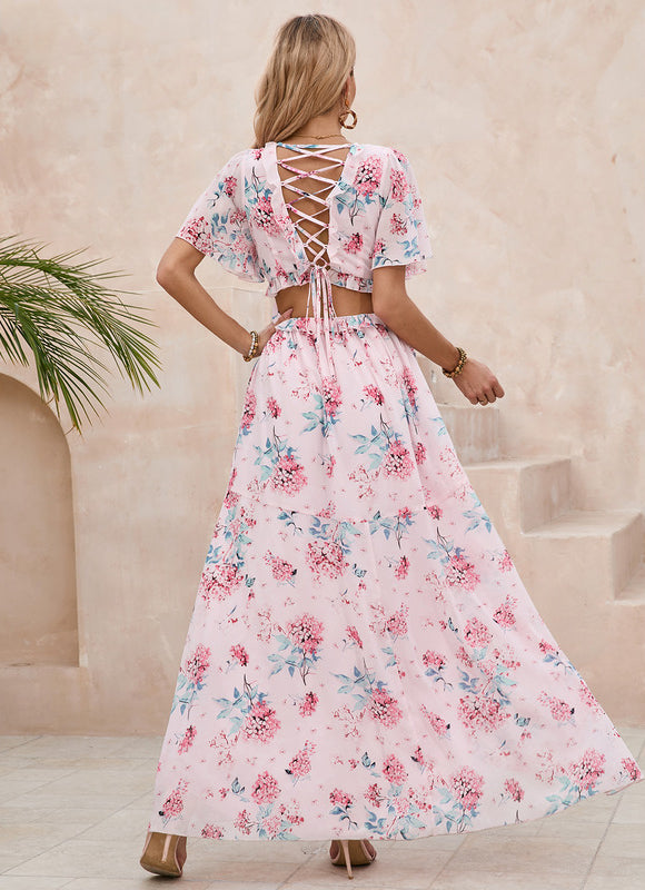 Robe Trapèze Fleur Rose Éthérée - gallery 4