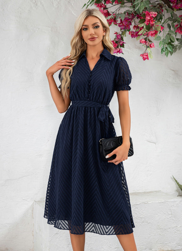 Robe Trapèze Marine Texturée - gallery 4