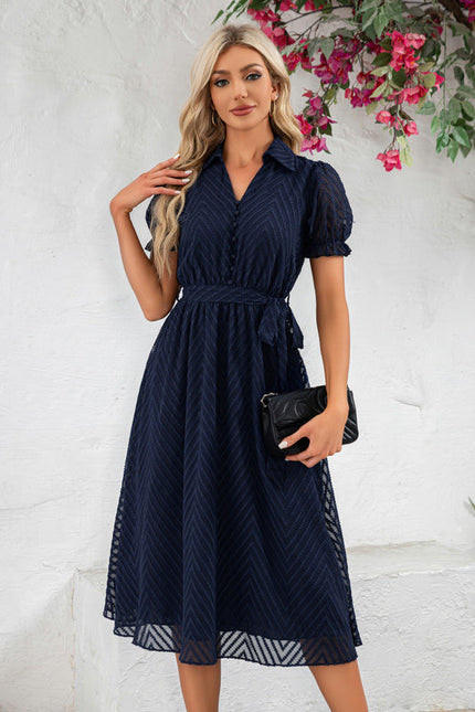 Robe Trapèze Marine Texturée - gallery 4