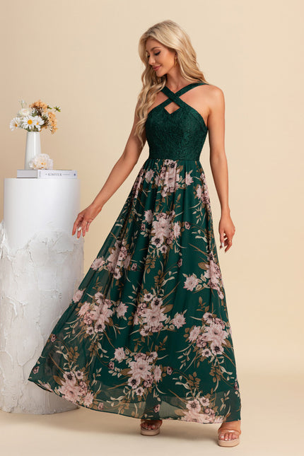 Robe Trapèze Émeraude Florale