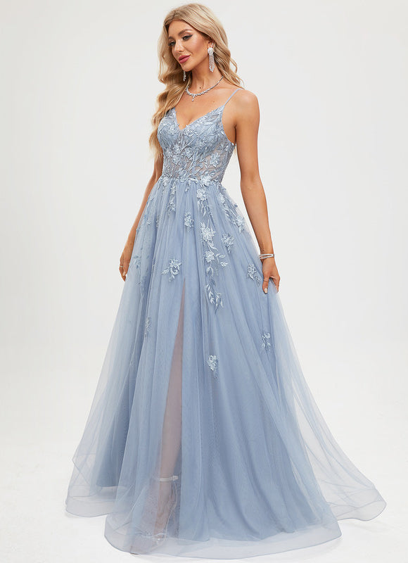 Robe Trapèze Tulle Azur Éthéré - gallery 1