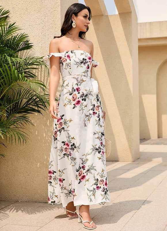 Robe Trapèze Fleur Écru Maxi - gallery 1