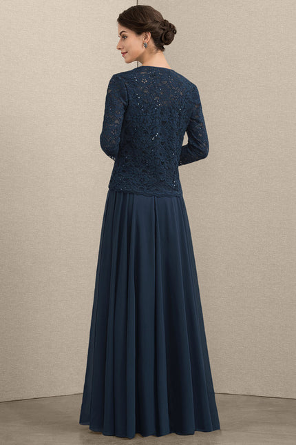 Robe Trapèze Bleu Marine Dentelle Paillettes - gallery 3