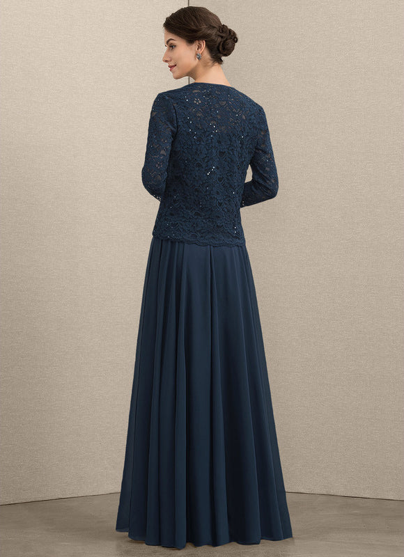 Robe Trapèze Bleu Marine Dentelle Paillettes - gallery 3