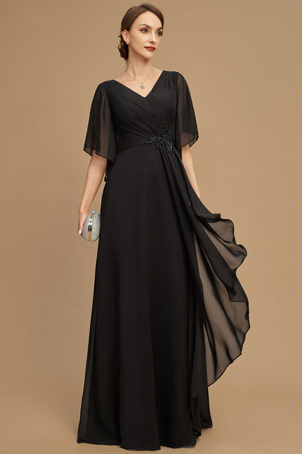 Robe Trapèze Noire Mousseline Longues Volants Paillettes