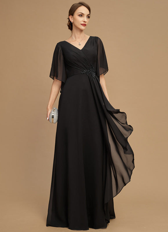 Robe Trapèze Noire Mousseline Longues Volants Paillettes