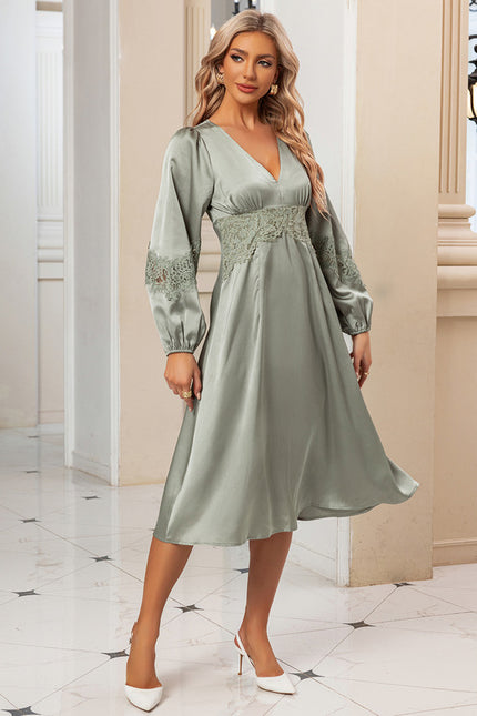 Robe Trapèze Satin Émeraude Tranquille - gallery 2