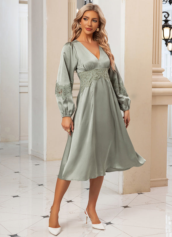 Robe Trapèze Satin Émeraude Tranquille - gallery 2