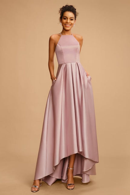 Robe Trapèze Satin Rosé Élancé