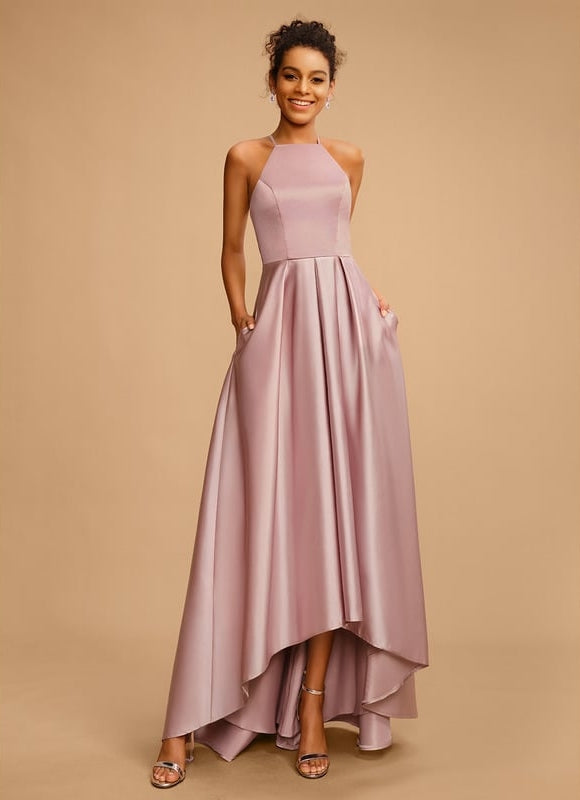 Robe Trapèze Satin Rosé Élancé