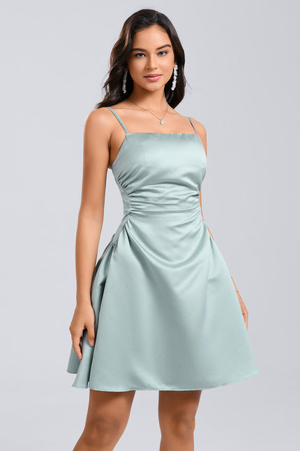 Robe Trapèze Satinée Verte - gallery 3