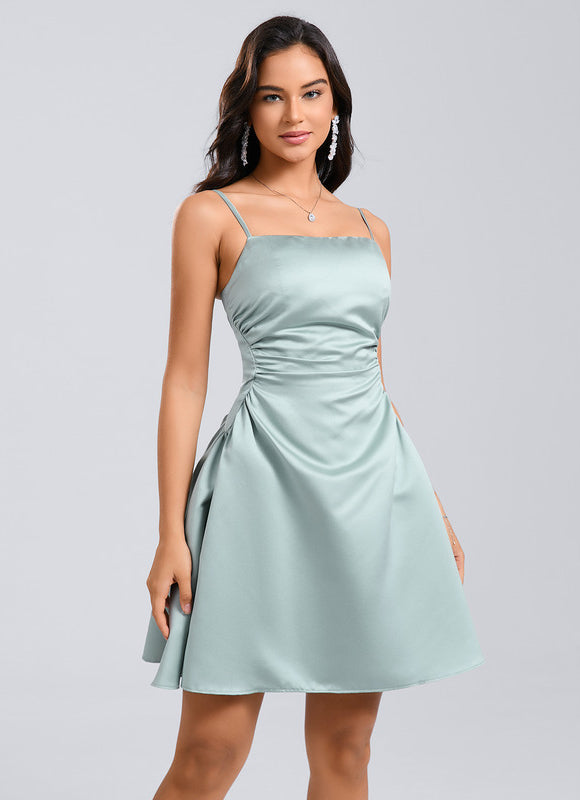 Robe Trapèze Satinée Verte - gallery 3