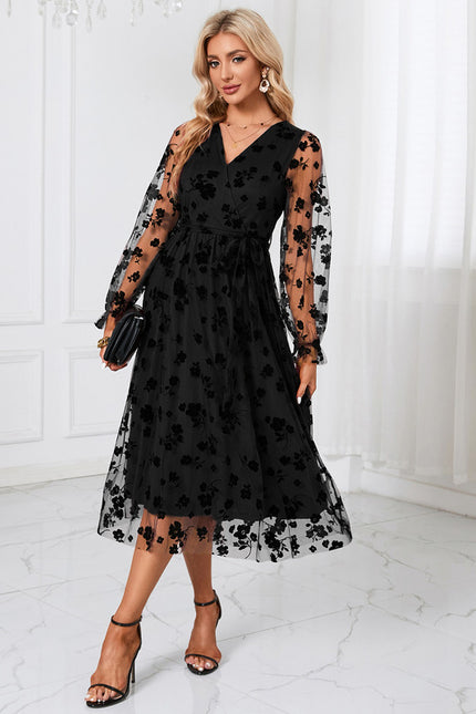 Robe Trapèze Noir Floral Aérien - gallery 4