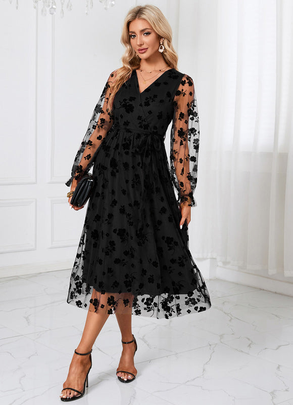 Robe Trapèze Noir Floral Aérien - gallery 4