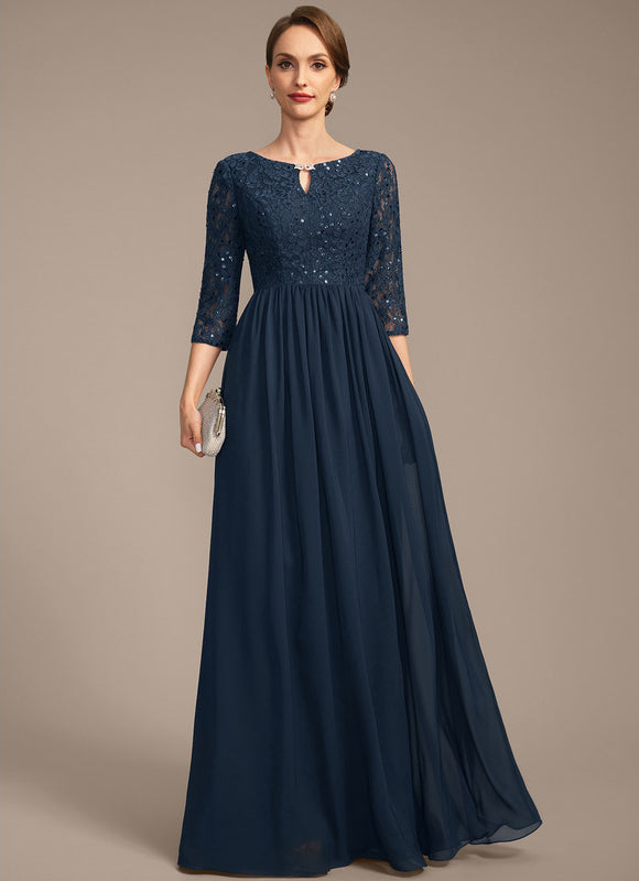 Robe Trapèze Bleu Marine Longue Dentelle Chandail Mariée - gallery 1