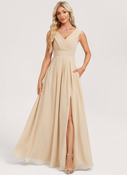 Robe Trapèze Longue Beige Élégante