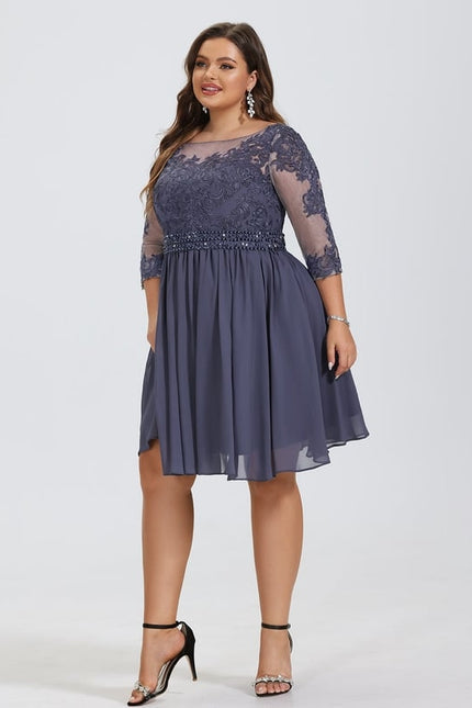 Robe Trapèze Bleue Dentelle Perles Cocktail - gallery 6