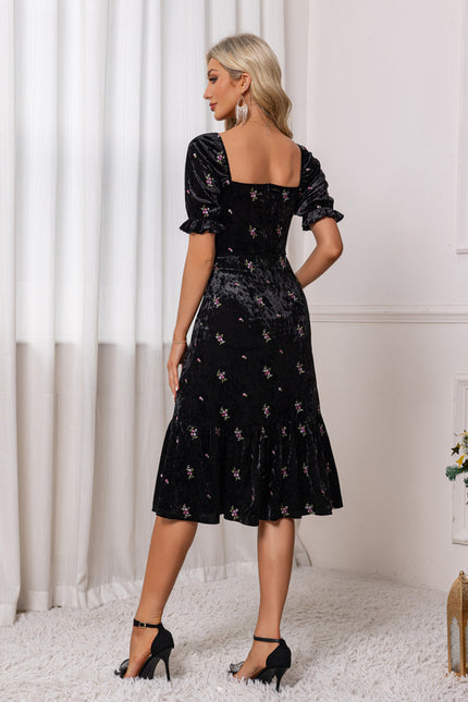 Robe Trapèze Velours Floral Élégante - gallery 1