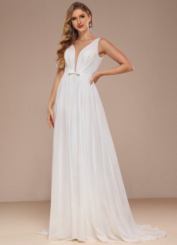 Robe Trapèze Blanche Avec Traîne Balayette