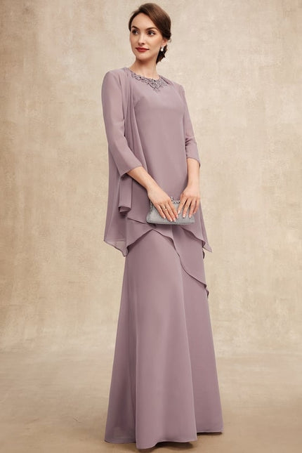 Robe Trapèze Bleue Marine Longue Avec Perles - gallery 3