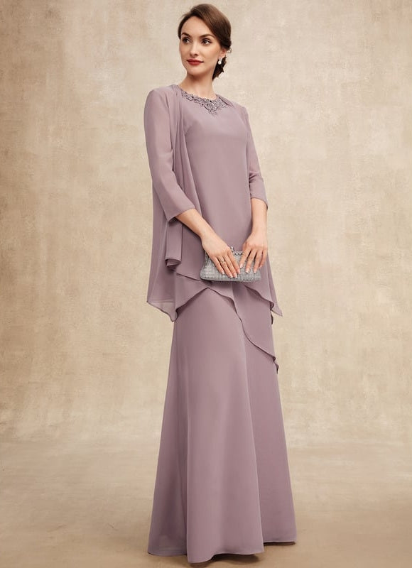 Robe Trapèze Bleue Marine Longue Avec Perles - gallery 3