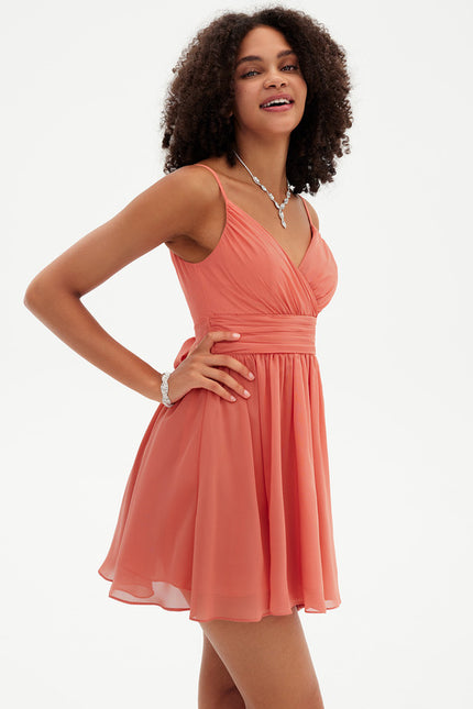 Robe Trapèze Corail Éthéré - gallery 5