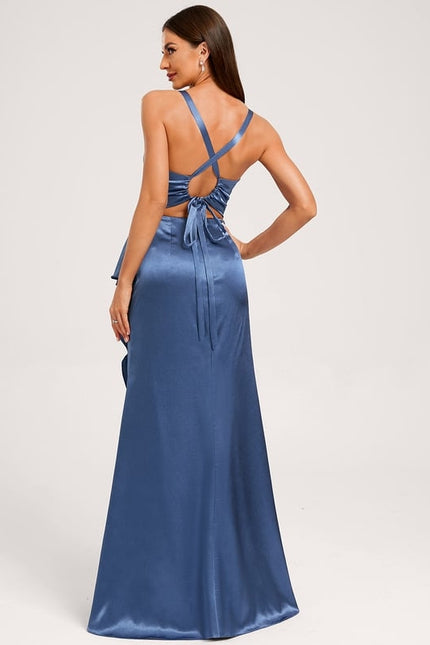 Robe Trapèze Satinée Bleu Ciel - gallery 2