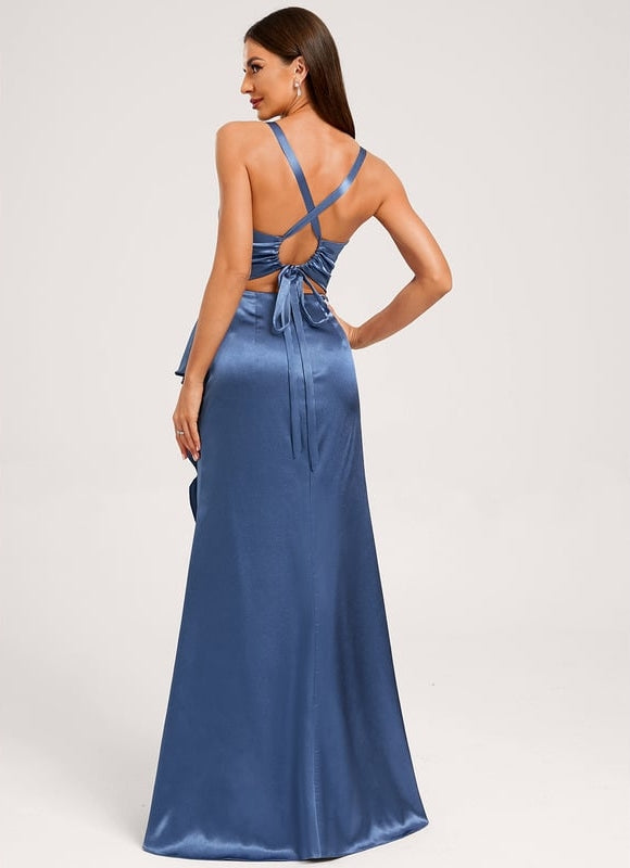 Robe Trapèze Satinée Bleu Ciel - gallery 2