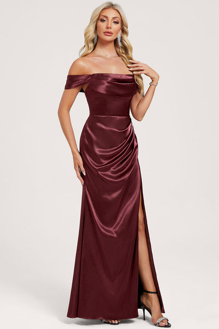 Robe Trapèze Satin Bordeaux Évasée - gallery 2