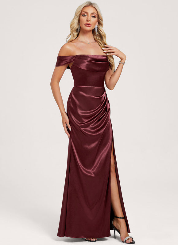 Robe Trapèze Satin Bordeaux Évasée - gallery 2