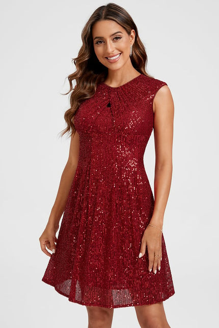 Robe Trapèze Pailletée Cerise - gallery 1