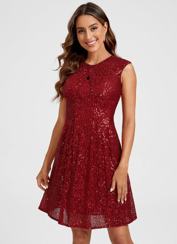 Robe Trapèze Pailletée Cerise - gallery 1