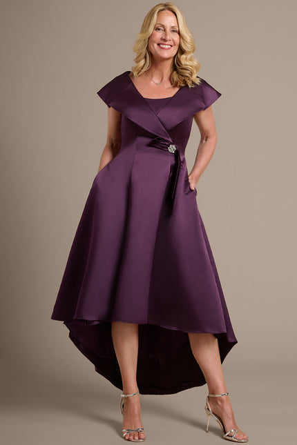 Robe Trapèze Satin Prune Élégant