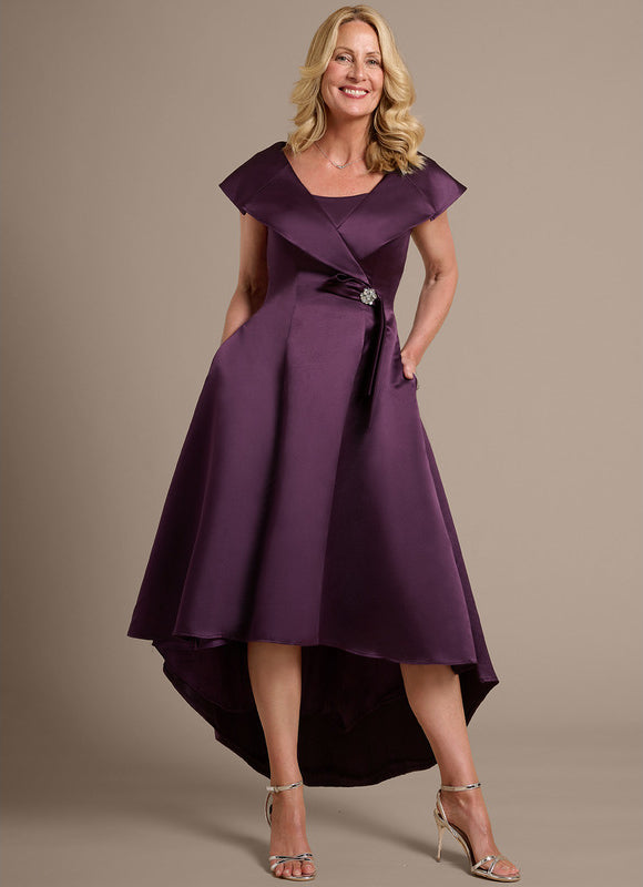 Robe Trapèze Satin Prune Élégant