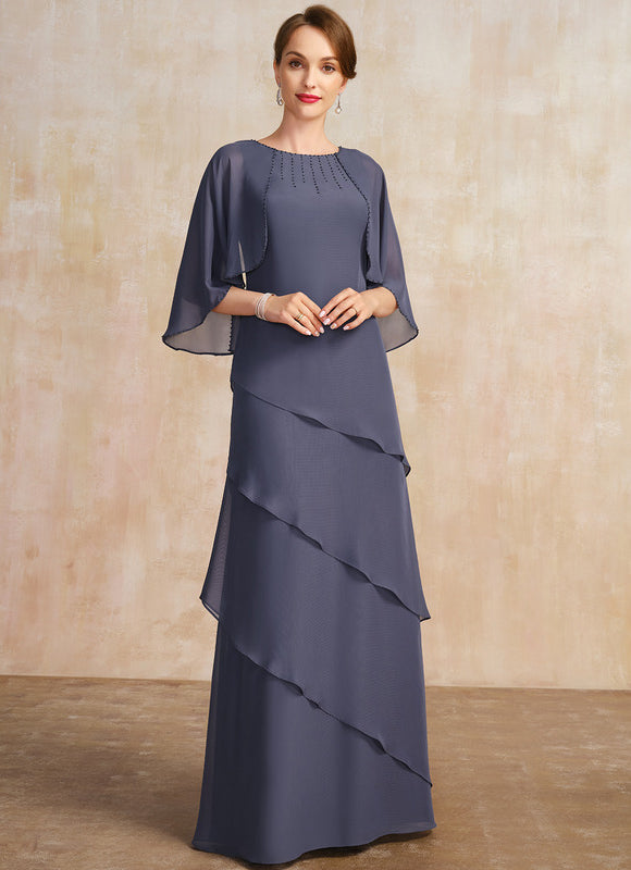 Robe Trapèze Bleue Marine Longue Avec Perles