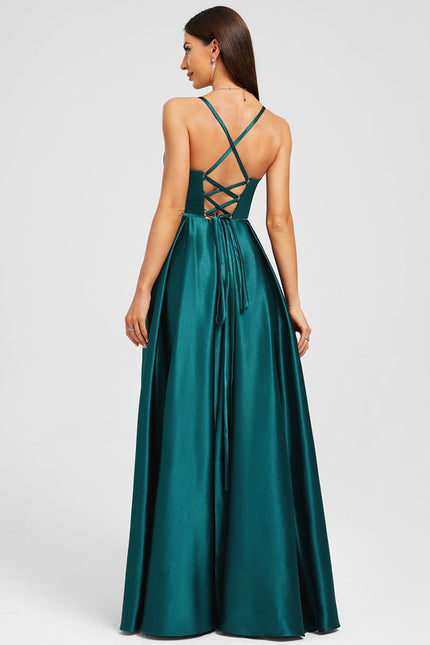 Robe Trapèze Satin Émeraude - gallery 1