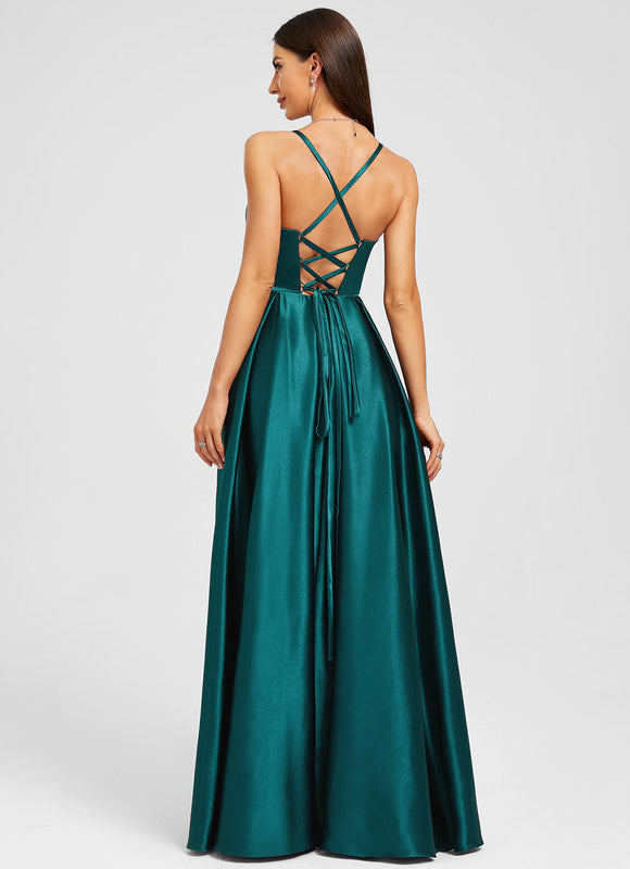 Robe Trapèze Satin Émeraude - gallery 1