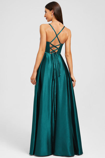 Robe Trapèze Satin Émeraude - gallery 1